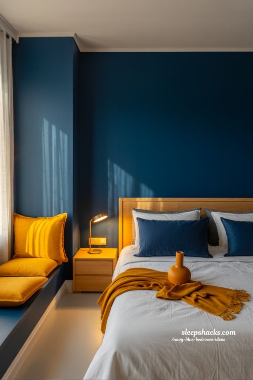 Navy and Mustard Bedroom Fun Energetic Accent