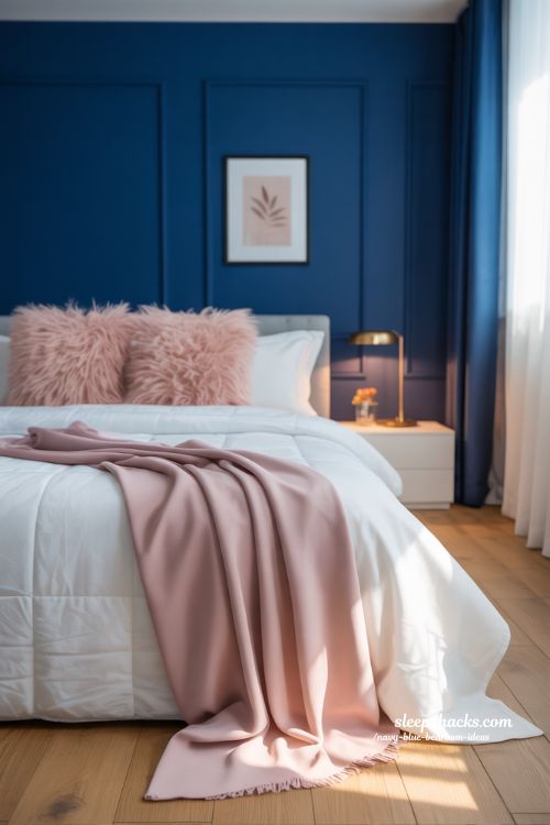 Navy and Pink Bedroom Soft Cozy Stylish