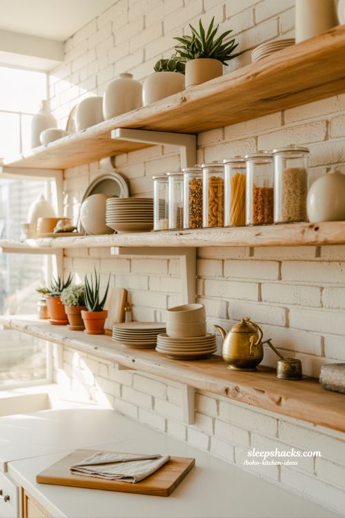 Open Shelf Boho Kitchen Ideas for Organized and Stylish Storage