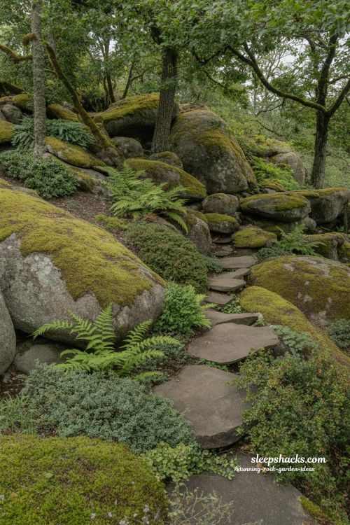 Organic and Natural Woodland Rock Garden That Blends with the Landscape