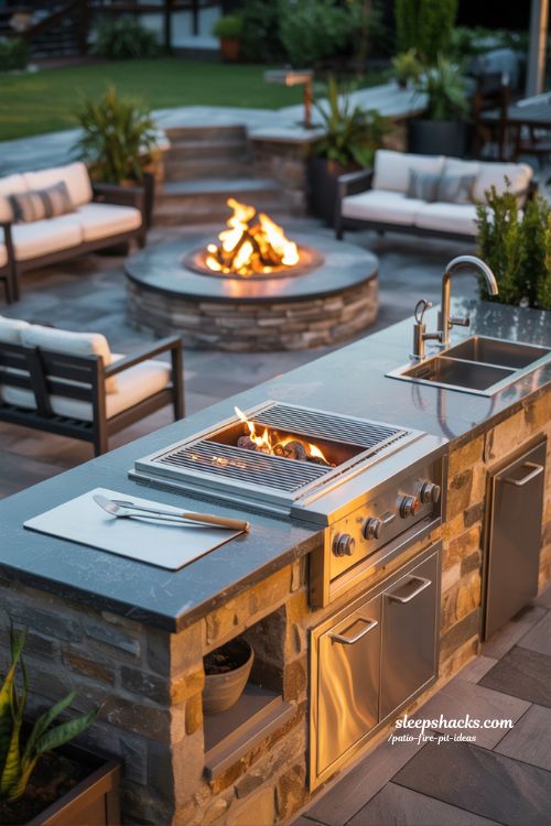 Outdoor Kitchen Patio Fire Pit Ideas Cooking and Entertaining Modern Backyard Gathering Space