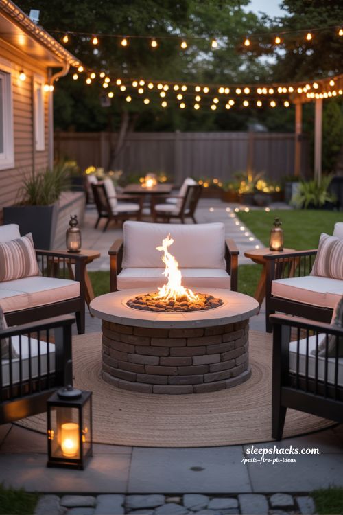Patio Fire Pit Ideas with Layered Lighting for Magical Outdoor Nights
