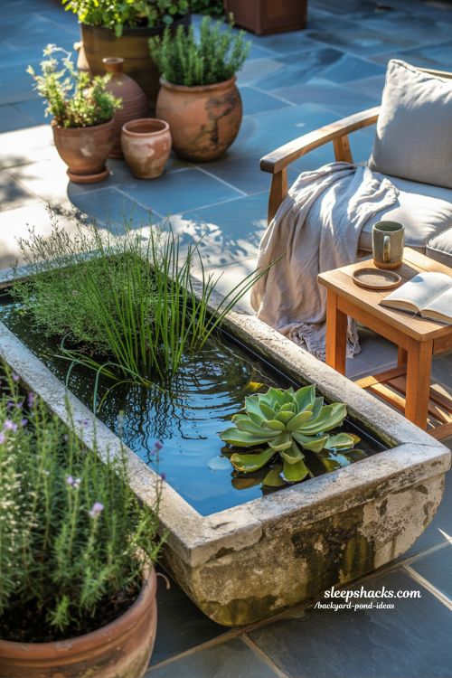 Patio container pond ideas for a relaxing outdoor living space