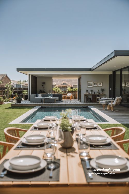 Practical Dual Zone Semi Inground Pool with Integrated Dining Area
