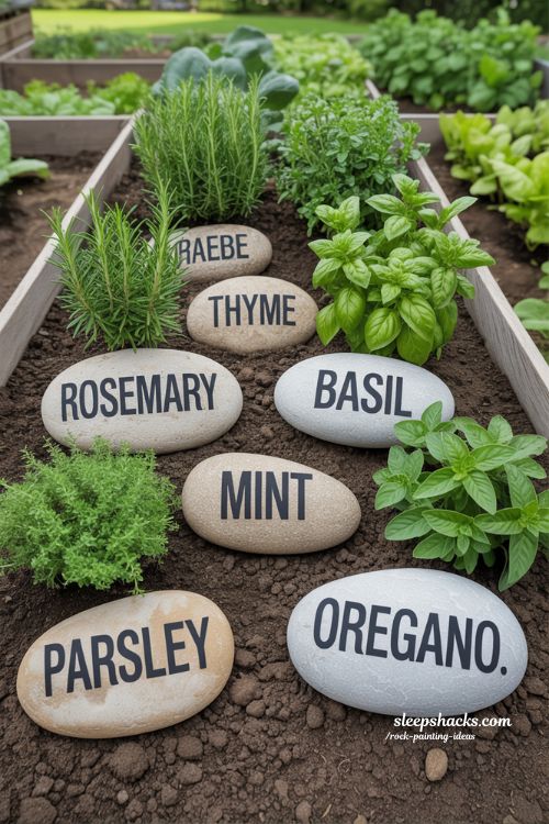 Practical and Cute DIY Garden Marker Rock Ideas for Organized Herb Gardens