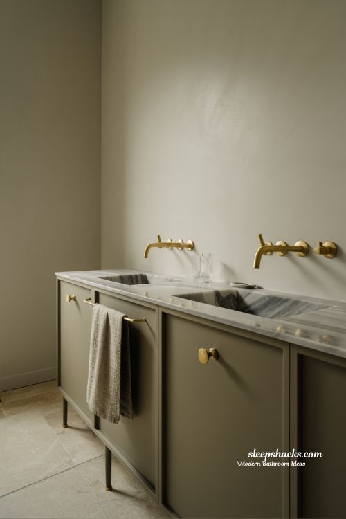 Quiet Luxury Modern Bathroom with Matte Finishes and Solid Brass Hardware