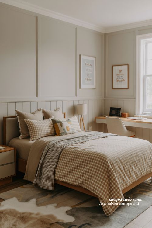 Retro Modern Boys Bedroom Ideas Ages 11 12 with Gingham Plaid Accents