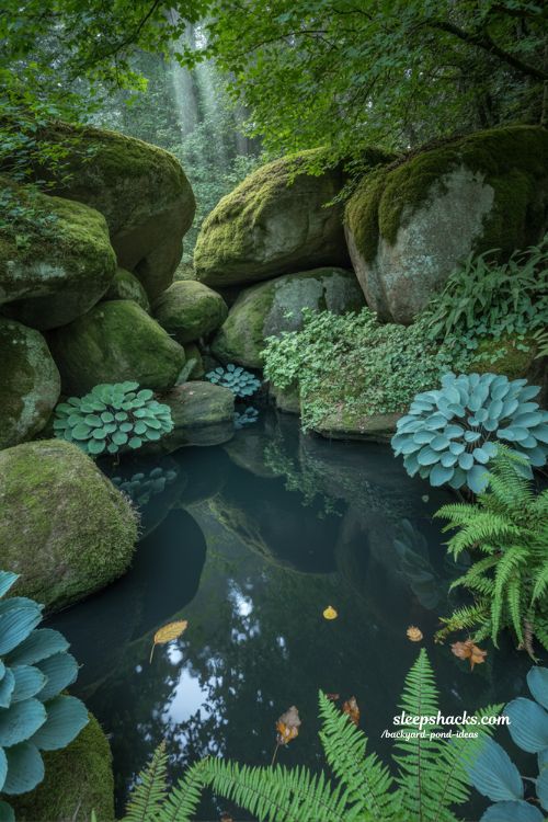 Shaded backyard pond ideas for a cool and quiet woodland garden escape