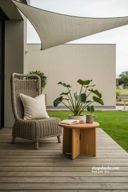Simple Everyday Back Patio for Relaxed Living with Natural Textures and Soft Shade