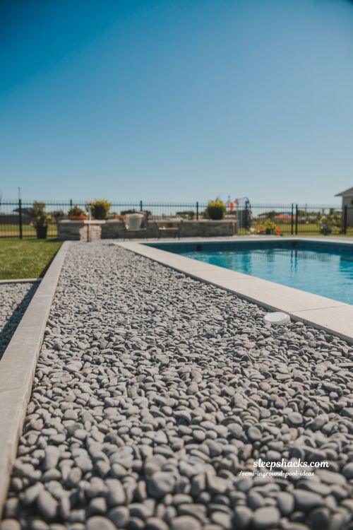 Simple and Affordable Gravel Patio Semi Inground Pool Ideas