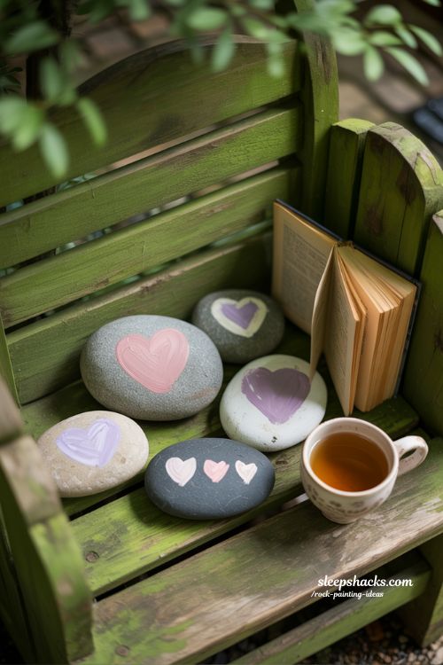 Simple and Romantic Heart Rock Painting Ideas for Peaceful Garden Corners