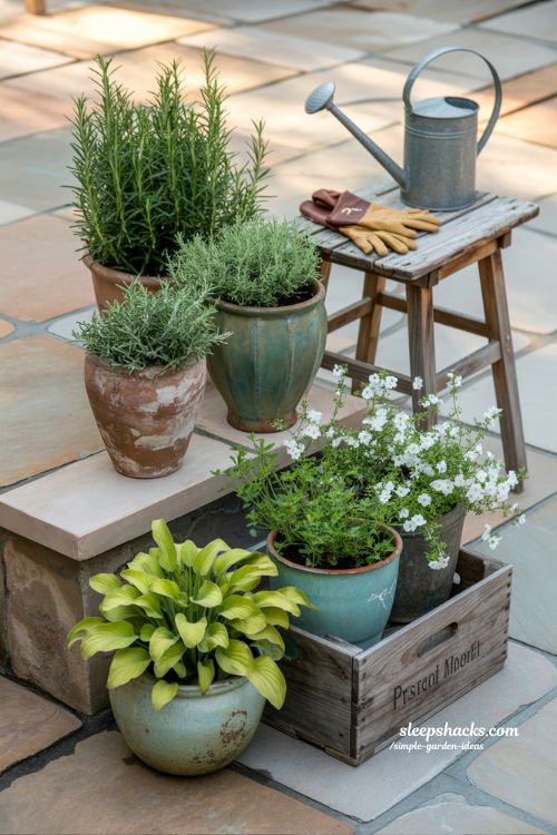 Simple container gardening ideas for beginners on a small patio
