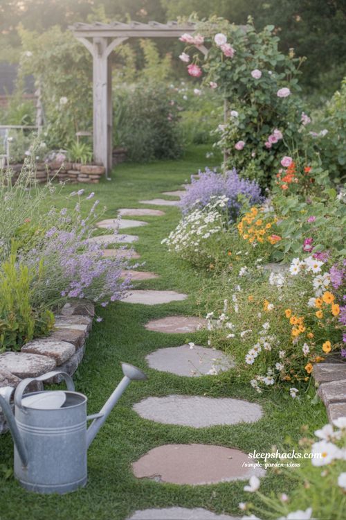 Simple pathway garden ideas using stepping stones and gravel for natural flow