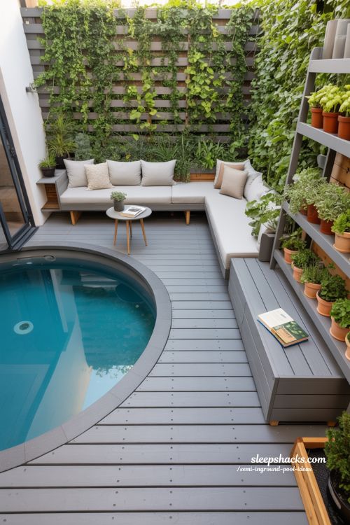 Small Backyard Semi Inground Pool and Landscaping Ideas