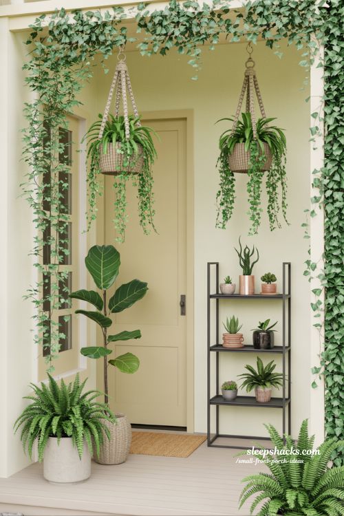 Small Front Porch Ideas With Plants and Vertical Greenery