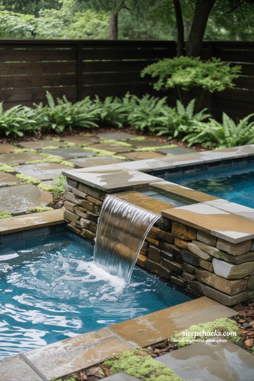 Small Inground Pool with Natural Flagstone Waterfall and Soft Ambient Sound