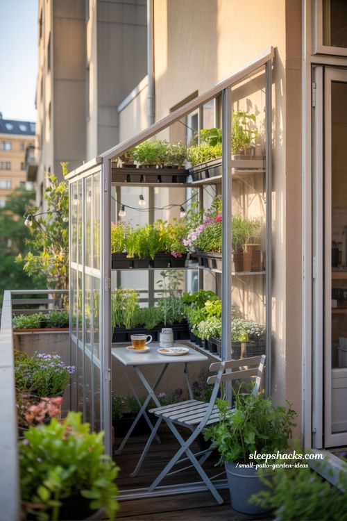 Small Patio Garden Ideas with Cozy Mini Greenhouse