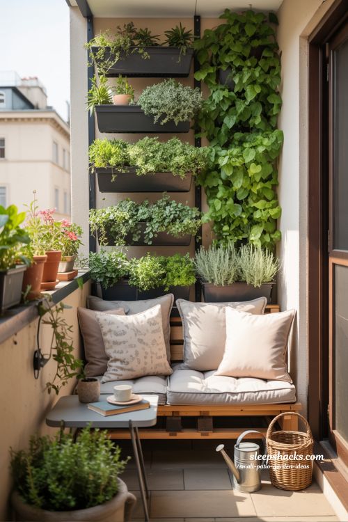 Small Patio Garden Ideas with Cozy Padded Bench
