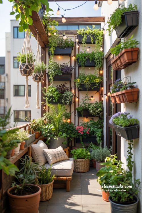 Small Patio Garden Ideas with Hanging Plants and Vertical Design