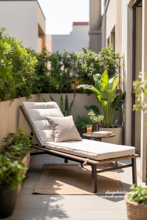 A lush small patio garden on a compact balcony fully utilizing vertical space with layered hanging elements, featuring macramé plant holders suspended at different heights, wall-mounted planters filled with trailing vines, herbs, and flowering plants, a cozy ground setup with minimal furniture to keep space open, warm string lights intertwined with hanging greenery for soft ambient glow, natural sunlight filtering through leaves creating soft shadows, rich textures of terracotta pots and woven materials, clean yet vibrant composition, ultra-detailed styling, serene and expansive feel despite small space, styled like a bright Pinterest home decor photo, realistic apartment balcony setting, vertical Pinterest layout, professional interior photography