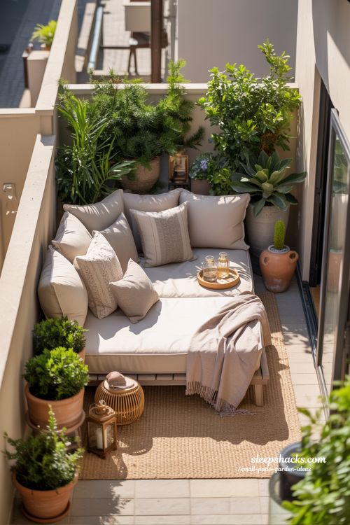 Small Patio Garden Ideas with Statement Daybed