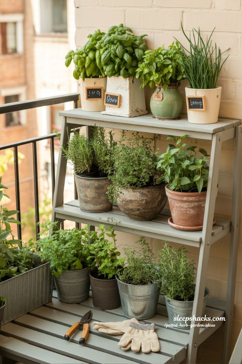 Small space balcony vertical herb garden design ideas for small urban apartments.