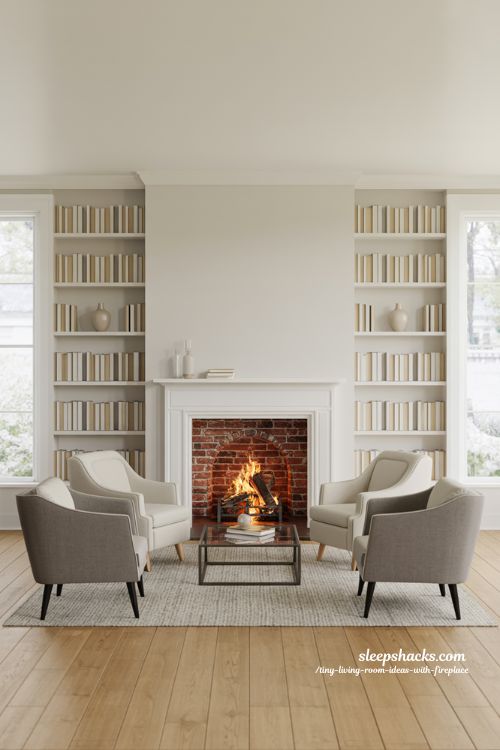 Symmetrical Living Room Layout for Small Centered Fireplace
