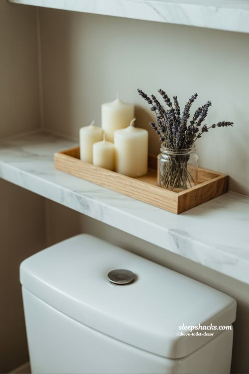 Spa-Inspired Candle Trio Above Toilet for Relaxing Bathroom Decor