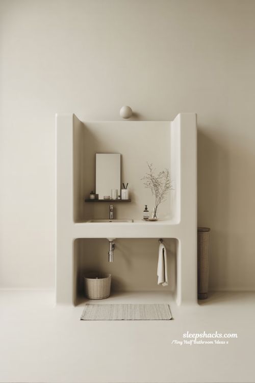 Tiny Half Bathroom Minimal Style Clean and Calm