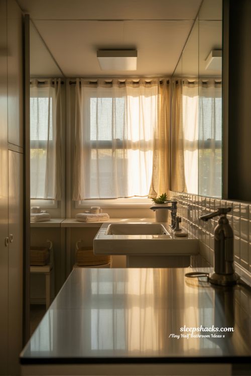 Tiny Half Bathroom Natural Light Opens the Space