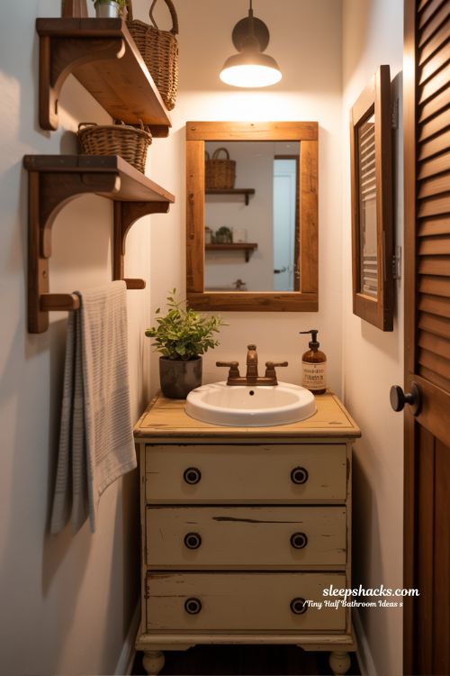 Tiny Half Bathroom Rustic Touches Add Warmth