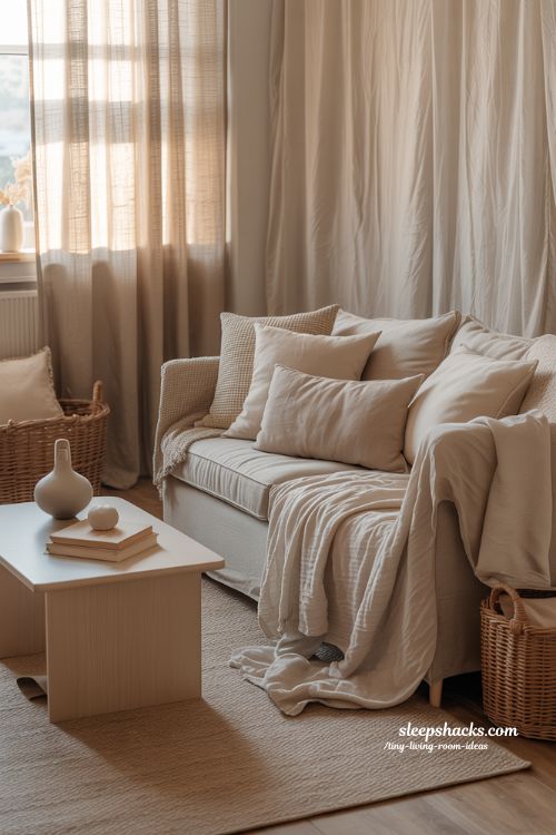 Tiny Living Room Ideas with Neutral Layers