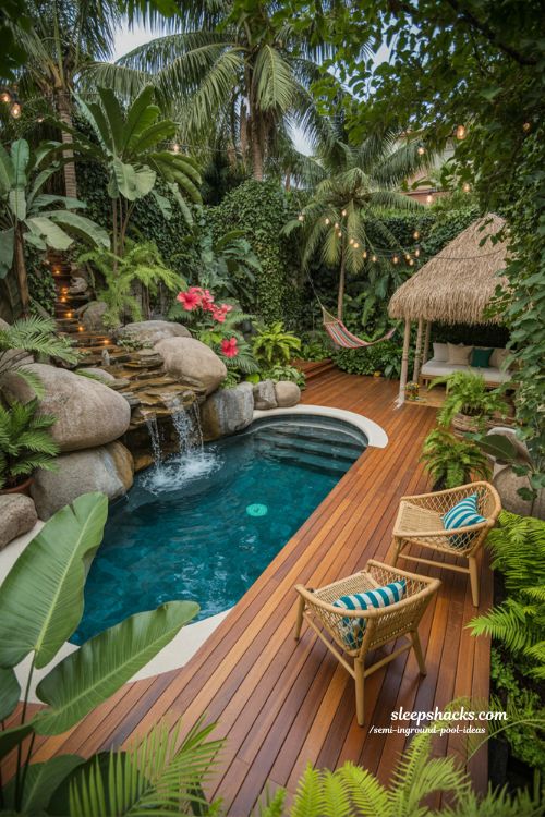 Tropical Backyard Oasis with Semi Inground Pool