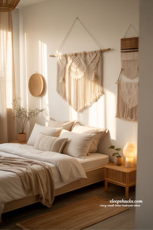 Very Small Boho Bedroom Ideas Macramé Wall Decor Cozy Tiny Bohemian Bedroom Accent Wall Design