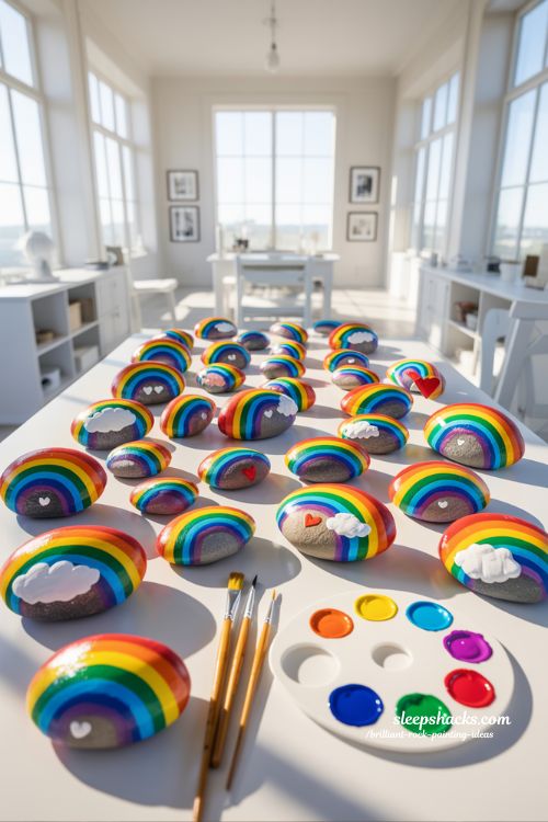Vibrant Rainbow Hand Painted Stones for Joyful and Positive Home Styling