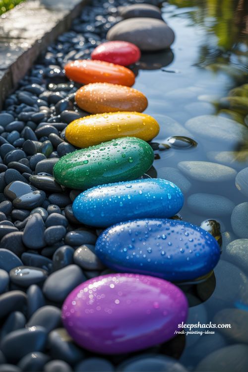 Vibrant and Joyful Rainbow Rock Painting Ideas with Gentle Blending for Your Garden