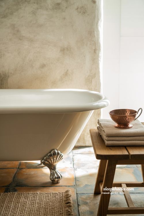 Vintage bathroom decor with layered wood jute and porcelain textures in sharp focus