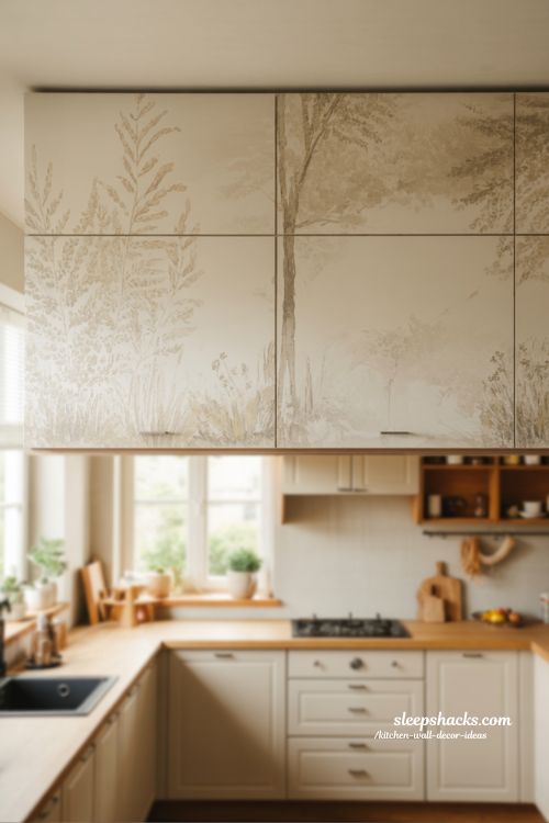 Wallpaper Above Kitchen Cabinets Creating Instant Visual Impact in a Modern Cozy Kitchen