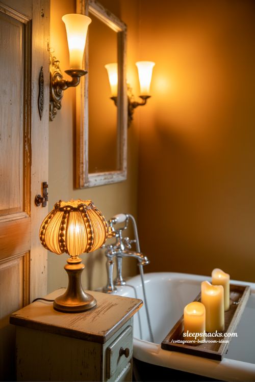 Warm Ambient Lighting Ideas for a Cozy Cottagecore Bathroom