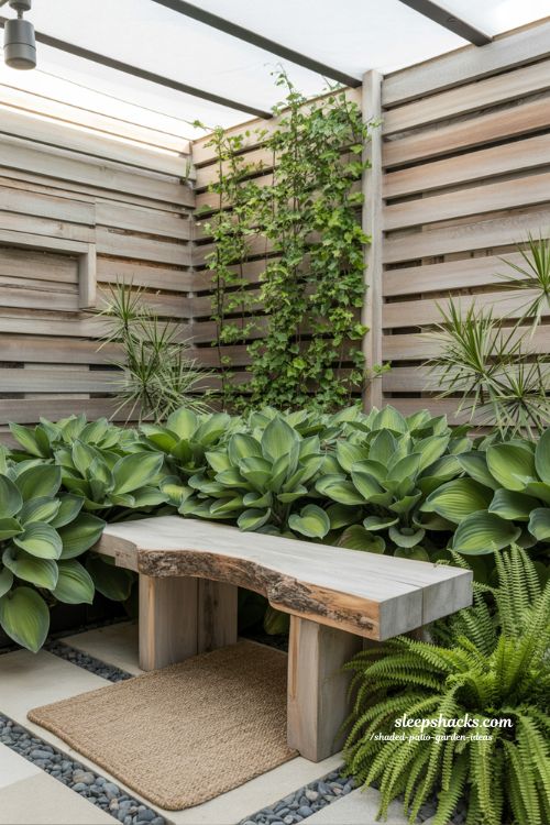 Warm Up Your Shaded Patio Garden with Natural Wood Accents