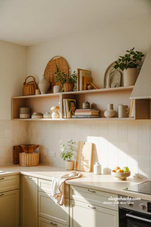 Warm and Intentional Above Kitchen Cabinet Decor Styling in Cozy Modern Home