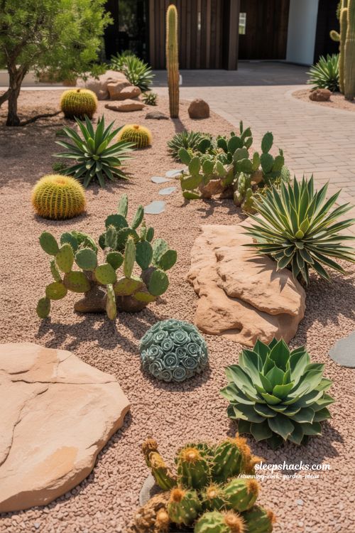 Warm and Low-Maintenance Desert Succulent Rock Garden Idea