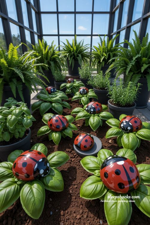 Whimsical Garden Magic Realistic Hand Painted Ladybug Stones for Outdoor Decor
