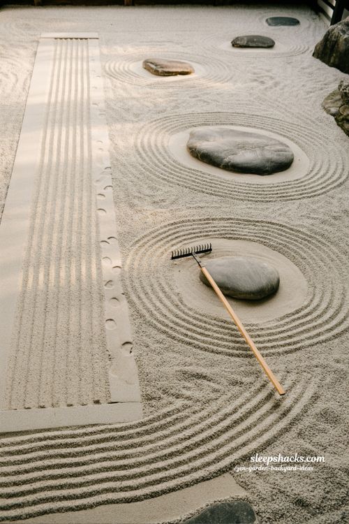 Zen garden backyard ideas with calming gravel raking patterns and mindful design