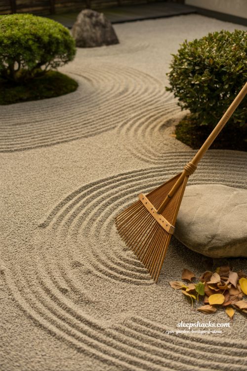 Zen garden backyard ideas with mindful maintenance and calming meditative design