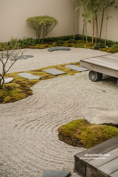 Zen garden backyard ideas with minimal plants for calm breathable design