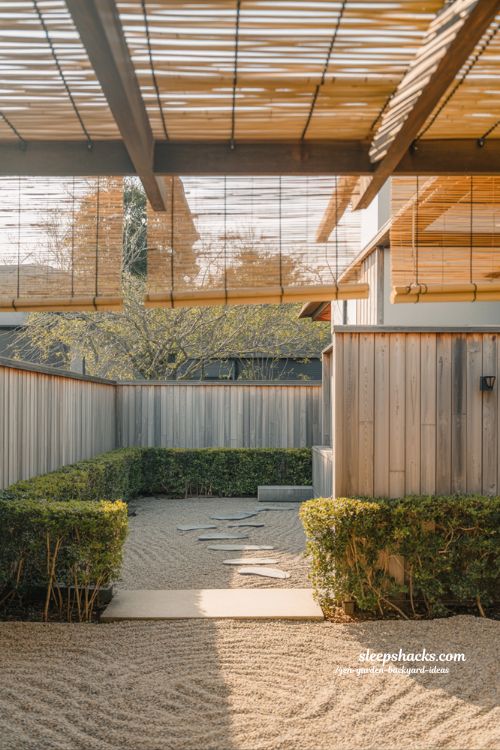 Zen garden backyard ideas with soft boundaries using bamboo and natural enclosure