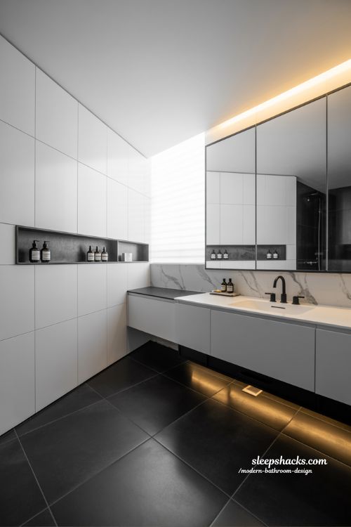 black and white modern bathroom design trends with bold contrast and minimalist luxury interior styling