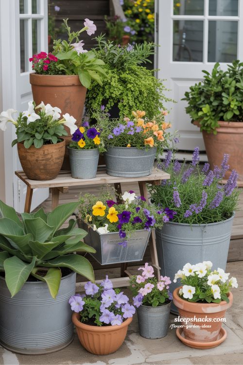 container flower garden ideas for flexible and movable gardening