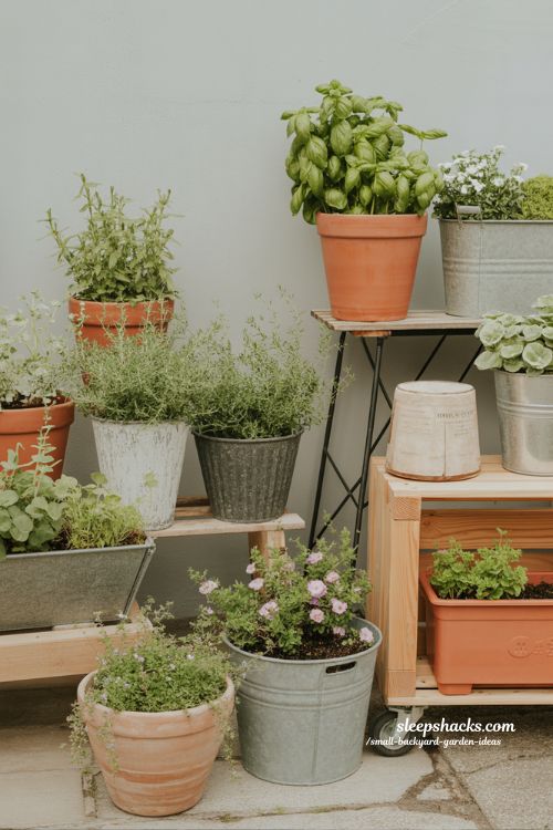 container gardening ideas for small backyards with flexible movable pots and seasonal planting layouts